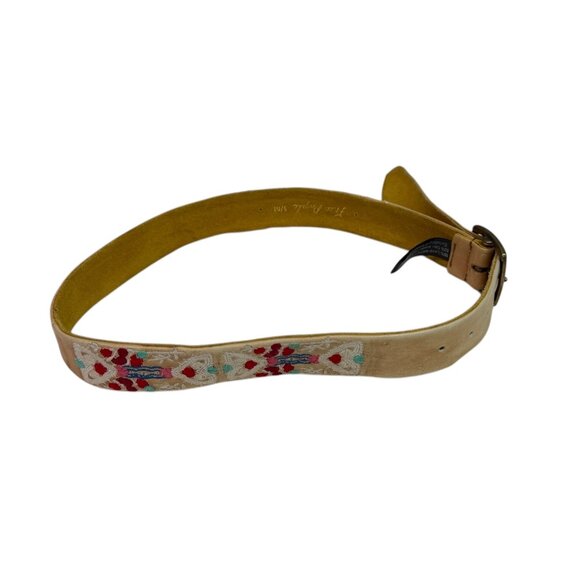 Free People Leather Belt Light Tan Colorful Embroidery Goat & Cow Leather S/M main image 4
